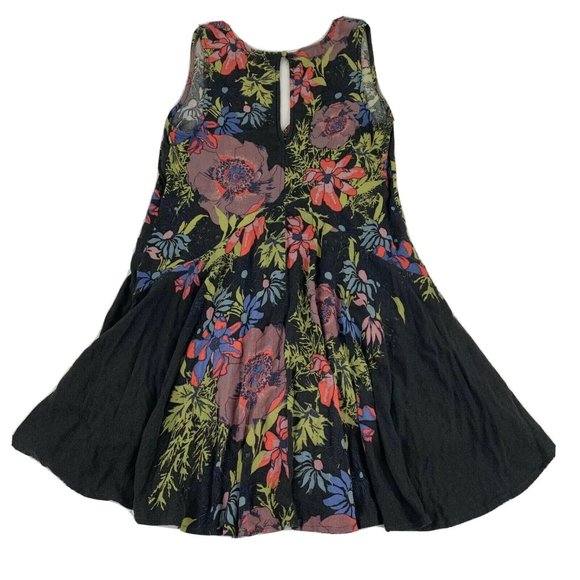 Free People Tunic Top Women’s Size XS Black Floral Print Sleeveless Keyhole Back - Picture 2 of 5